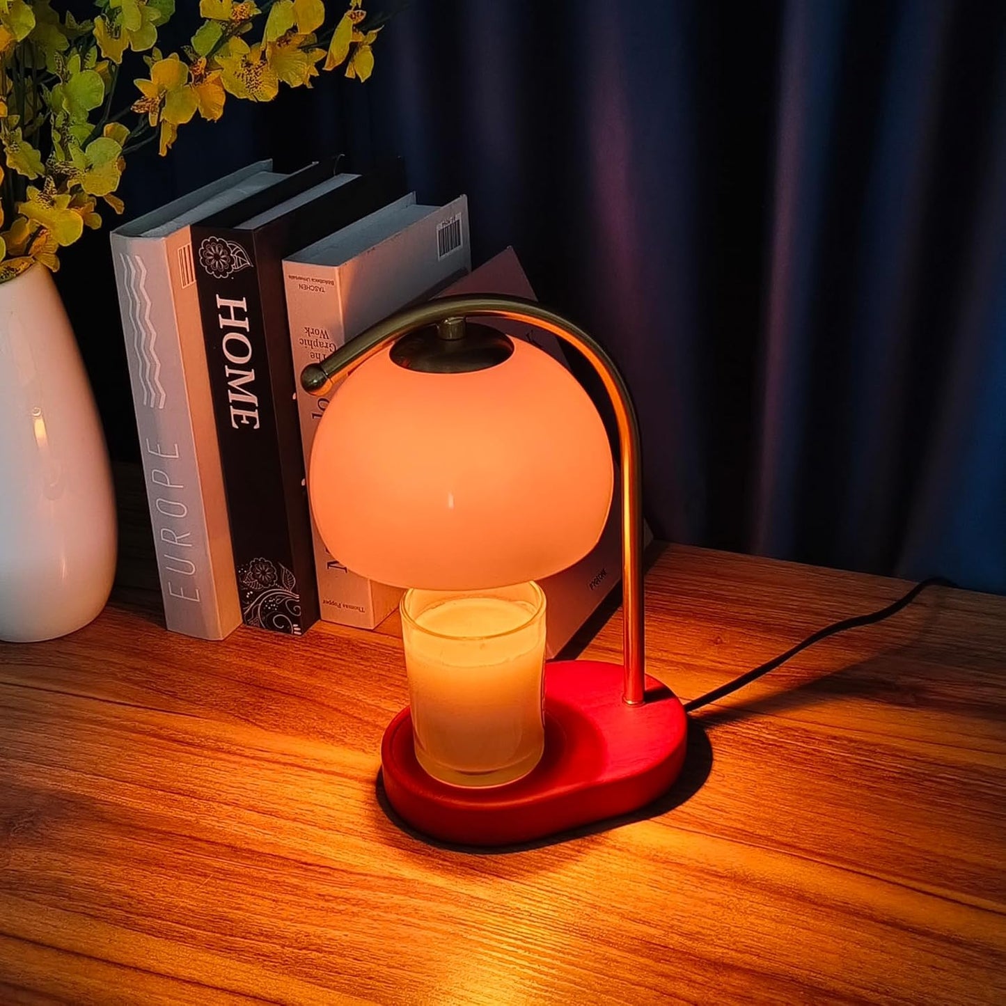 FCTWAKS Mid Century Pink Glass Candle Warmer Lamp with Timer & Dimmer, Mothers Day Birthday Gifts for Women Mom, House Warming Gifts New Home, Wax Warmer Lamp for Bedroom Decor with 2 Bulbs