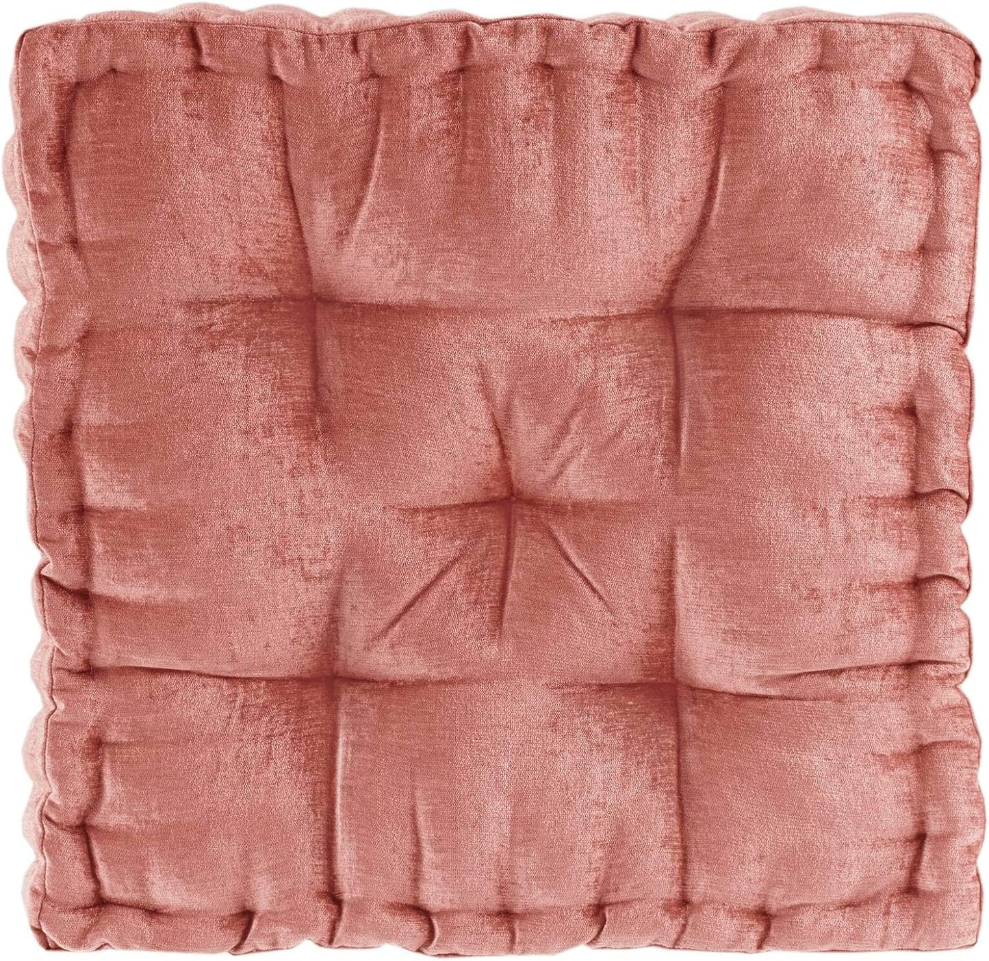 Intelligent Design Azza Floor Pillow, Large Seat Cushions for Adults, Floor Pillow for Meditation or Yoga, Lustrous Chenille Tufted, Scalloped Edges for Bench/Chair Cushion, 20"x20"x5", Dusty Peach