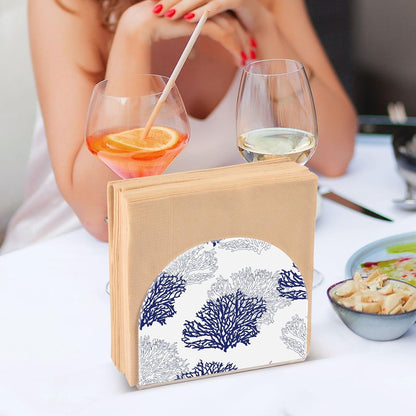 Coral Patterned Navy Blue Gray White Napkin Holder for Table Acrylic Cocktail Napkin Holders Decorative Tissue Dispenser Vertical Napkin Holder for Home Decor Kitchen Dining, 2 PC