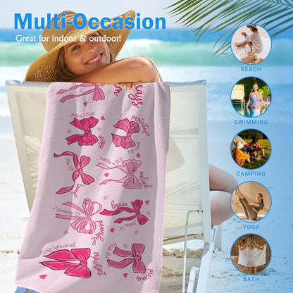 Christian Preppy Beach Towel, Coquette Pink Bow Beach Towels Oversized Gifts for Women Girls, God Say I Am Bible Verse Quick Dry Travel Sand Free Towel Decor for Bathroom Swimming Pool 30x60in