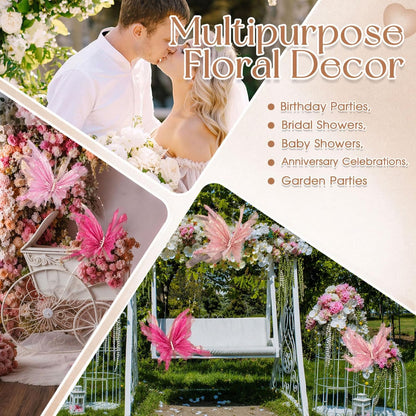 Havawish 3 Pcs 19.7in Giant Butterfly Decoration for Wedding Party Reception, Artificial Gauze Large Butterfly Prop for Banquet Ceremony Church, Pink, Peach Pink, Rose Red