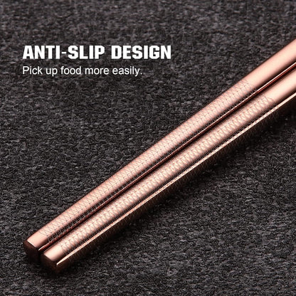 Titanium Stainless Steel 18/8 Reusable Chopsticks - 2 Pairs with Holder, Dishwasher Safe, Lightweight Japanese Style Gift Set (Rose Gold)