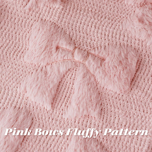 Bow Pillow Covers Set of 4, Coquette Room Decor Preppy Pink Soft Faux Fur Plush Throw Pillow Cases with Bowknot, 18x18 Inch Aesthetic Fluffy Couch Covers for Large Couch Sofa Home Decorations