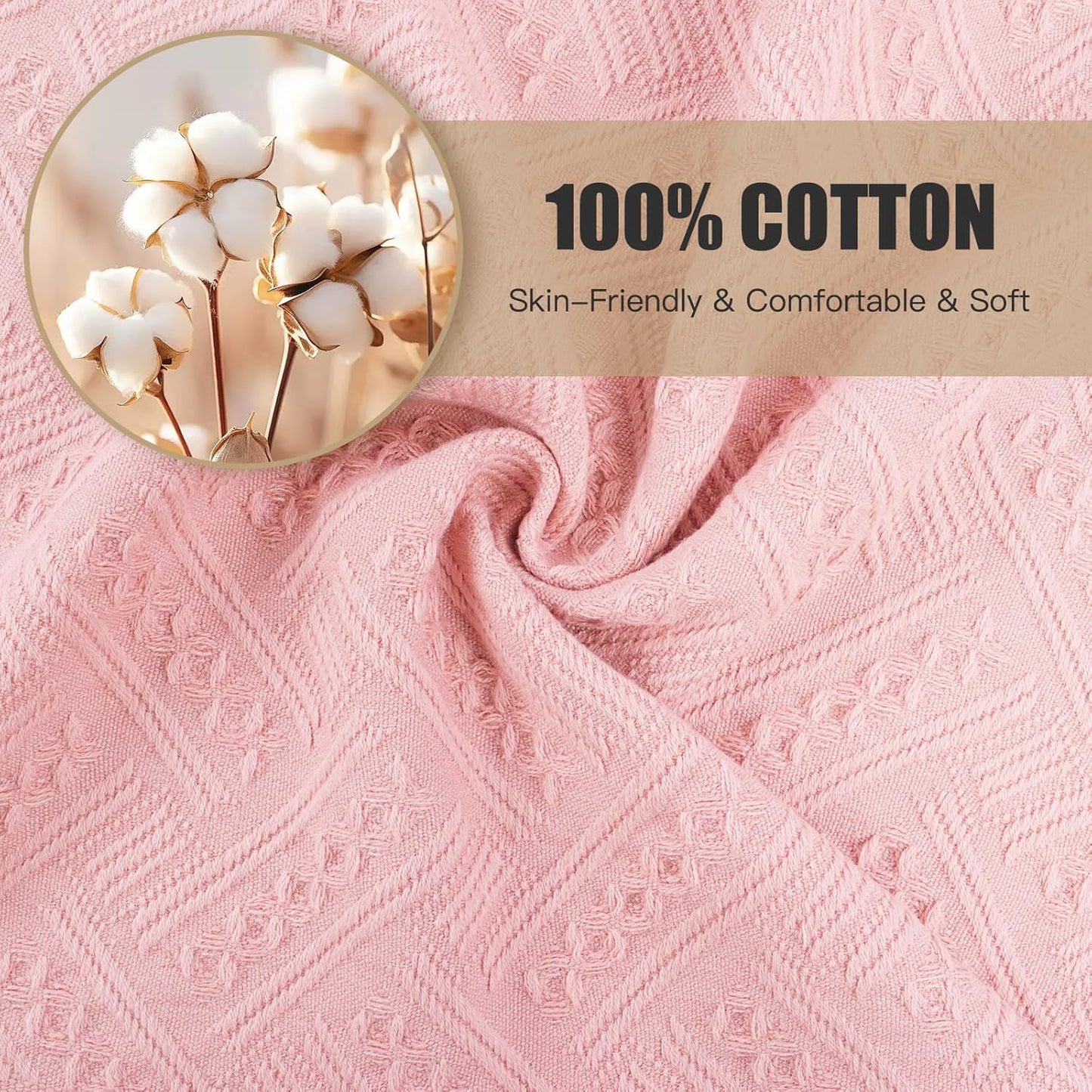 Boho Bathroom Decor Hand Towel 4 Pack 100% Turkish Cotton 14 x 30 Inch Boho Kitchen Hand Towel Guest Tea Gift (Pink)