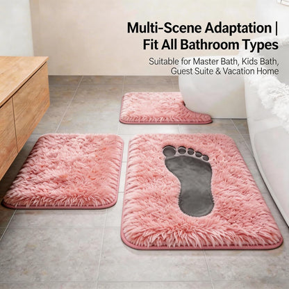 Shaggy Bathroom Rugs Set Plush Velvet Bath Rugs Non-Slip Bath Mat Set 3 Piece,Washable Mats,Absorbent Shaggy Rugs Super Soft U-Shaped Toilet Rug,Bahroom Carpets for Bathroom,Tub,Shower(Light Pink