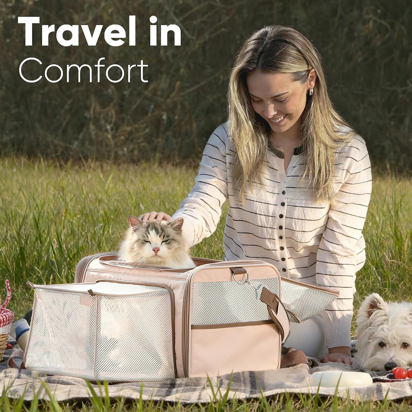 FUKUMARU Expandable Pet Carrier for Cat, 18x11x11 Large Cat Carrier Soft, Collapsible Airline Approved Dog Carrier, Ventilate Cat Travel Carrier with Durable Mesh, Escape-Proof Small Dog Carrier, Pink