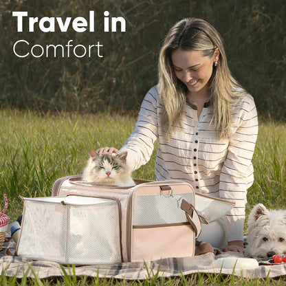 FUKUMARU Expandable Pet Carrier for Cat, 18x11x11 Large Cat Carrier Soft, Collapsible Airline Approved Dog Carrier, Ventilate Cat Travel Carrier with Durable Mesh, Escape-Proof Small Dog Carrier, Pink