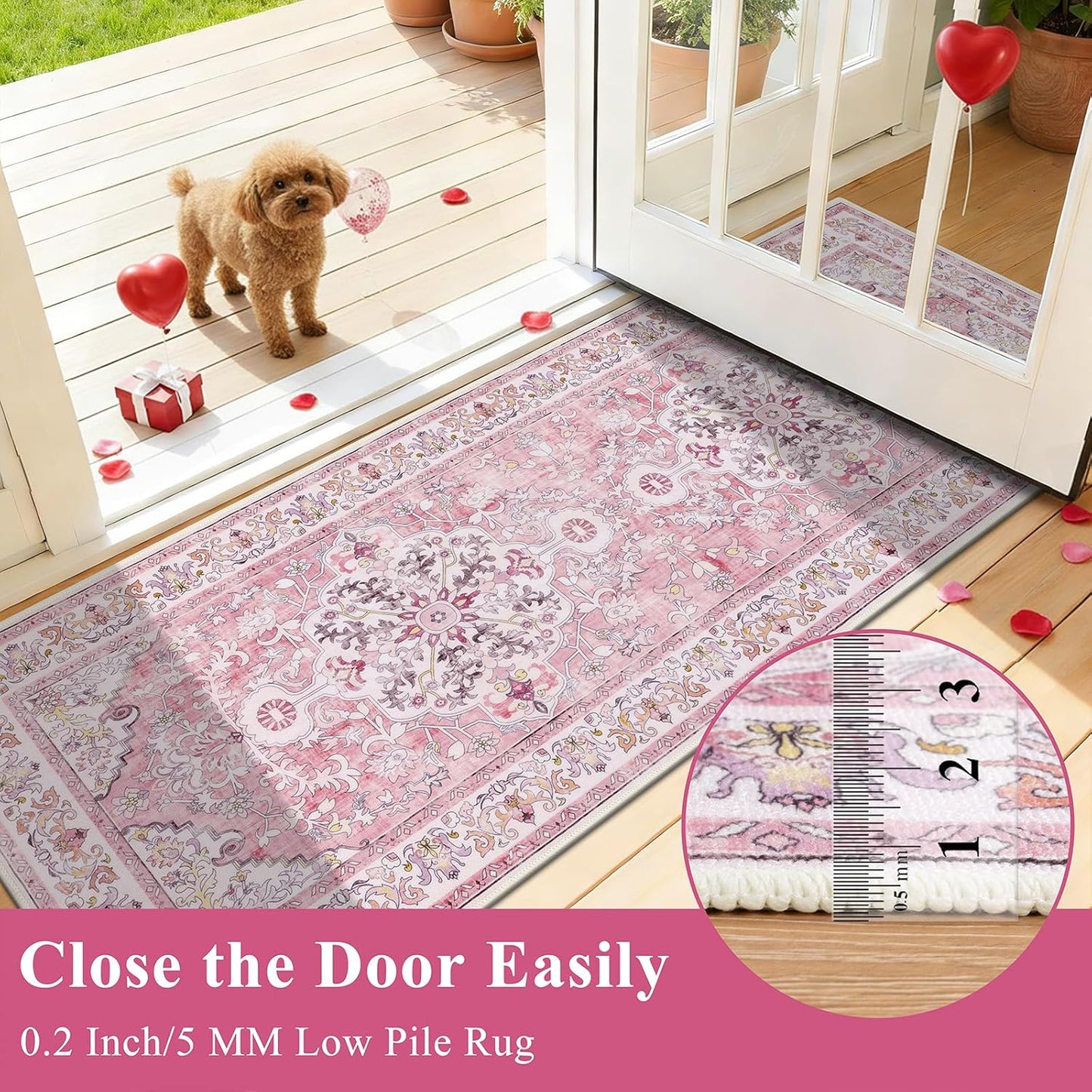 U'Artlines 2' x 8' Hallway Runner Rug, Pink Non Slip Washable Vintage Farmhouse Accent Rug Runner Carpet for Kitchen Entryway Laundry and Living Room(Peach Pink)