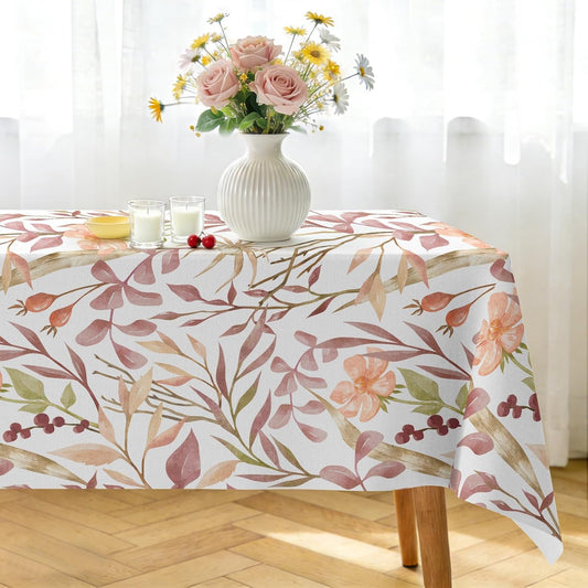Floral Linen Texture Tablecloth, 60 x 60 Inch, Watercolor Print | Stain & Spill Resistant, Wrinkle Resistant, Reinforced Hem Stitching, Washable Polyester, Fade Resistant Print
