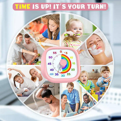 HIPPIH Visual Timer for Kids - 60 Minute Pomodoro Timers for Classroom Kitchen Office, Countdown Kids Timer Clock with Rainbow Disk, Desk Time Management Tool for Toddler with Silent Operation, Pink