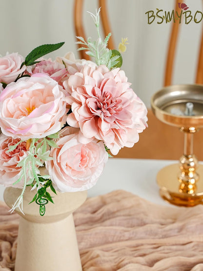 BSMYBO Roses Artificial Flowers Combo Pink Flower Bouquets Box with Stems for DIY Bridal Wedding Bouquets, Baby Shower Decorations Fake Floral Arrangements Table Centerpieces Home Decor Indoor