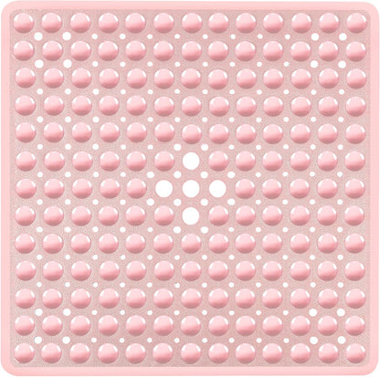 Pink Square Shower Bathtub Mat Non Slip 21x21 Inch, Soft Bath Mat for Inside Shower Tub, Shower Stall Mats for Bathroom Floor with Big Suction Cups Drain Holes, Easy Washable Dry, BPA-Free