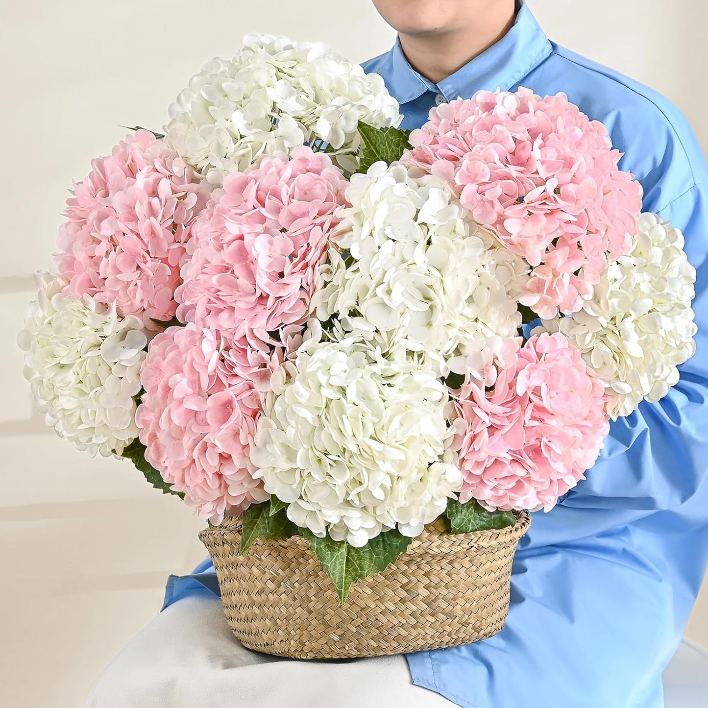 MARTINE MALL 3Pcs 21in Hydrangea Artificial Flowers, Latex Real Touch Hydrangeas Lifelike Large Hydrangea Flowers for Home Decor Party Arrangements Wedding Bouquets Centerpieces (Light Pink)