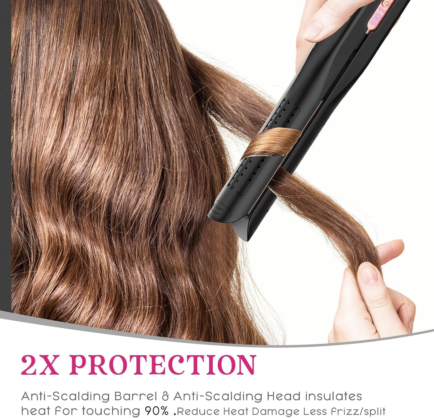SKIMI Airflow Styler 2.0 Titanium Flat Iron Hair Straightener & Curling Wand, 96 Cool Air Vents for 48H Lasting Style, Dual Voltage for Travel & Home, Anti-Tangle, 5 Temps (Black & Gold Pink).