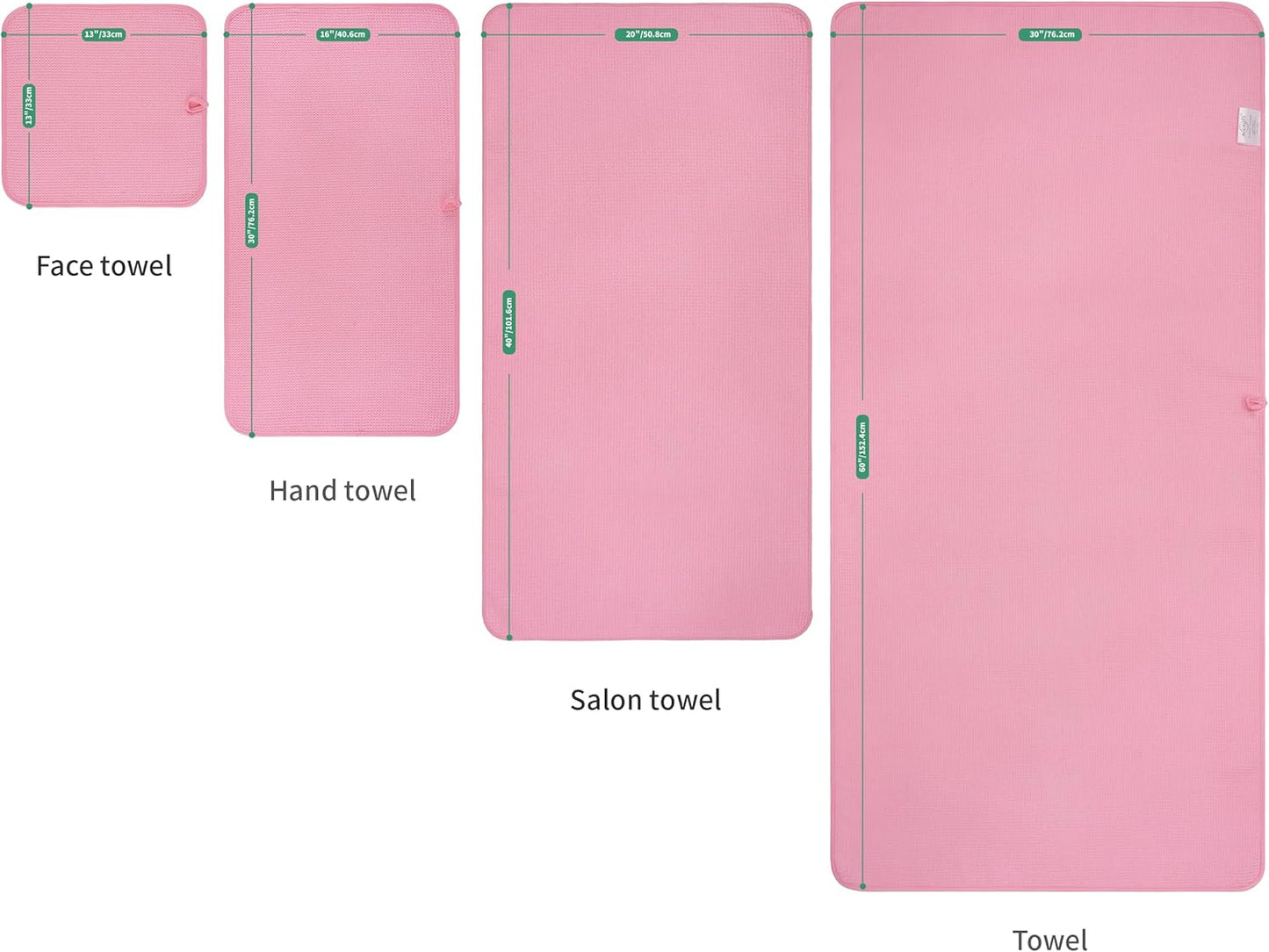 MICROFI Waffle Weave Bath Towel Set, Microfiber, 4 Pieces (Body/Hair/Hand/Face), Quick Dry, Lightweight, Super Absorbent, Lint Free, 380 GSM (Pink)