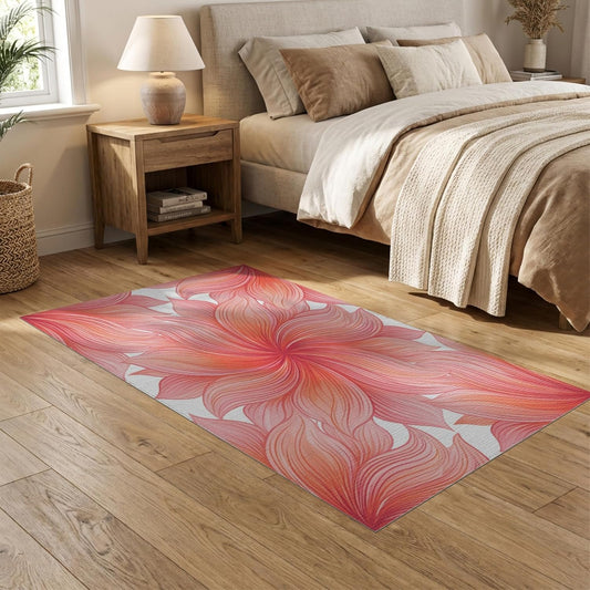 5'x7' Washable Modern Botanical Area Rug, Peach Flatwoven Floor Covering Non-Slip Chair-Friendly Carpet for Dining Room, Under Table, Home Office | Ref:2179359