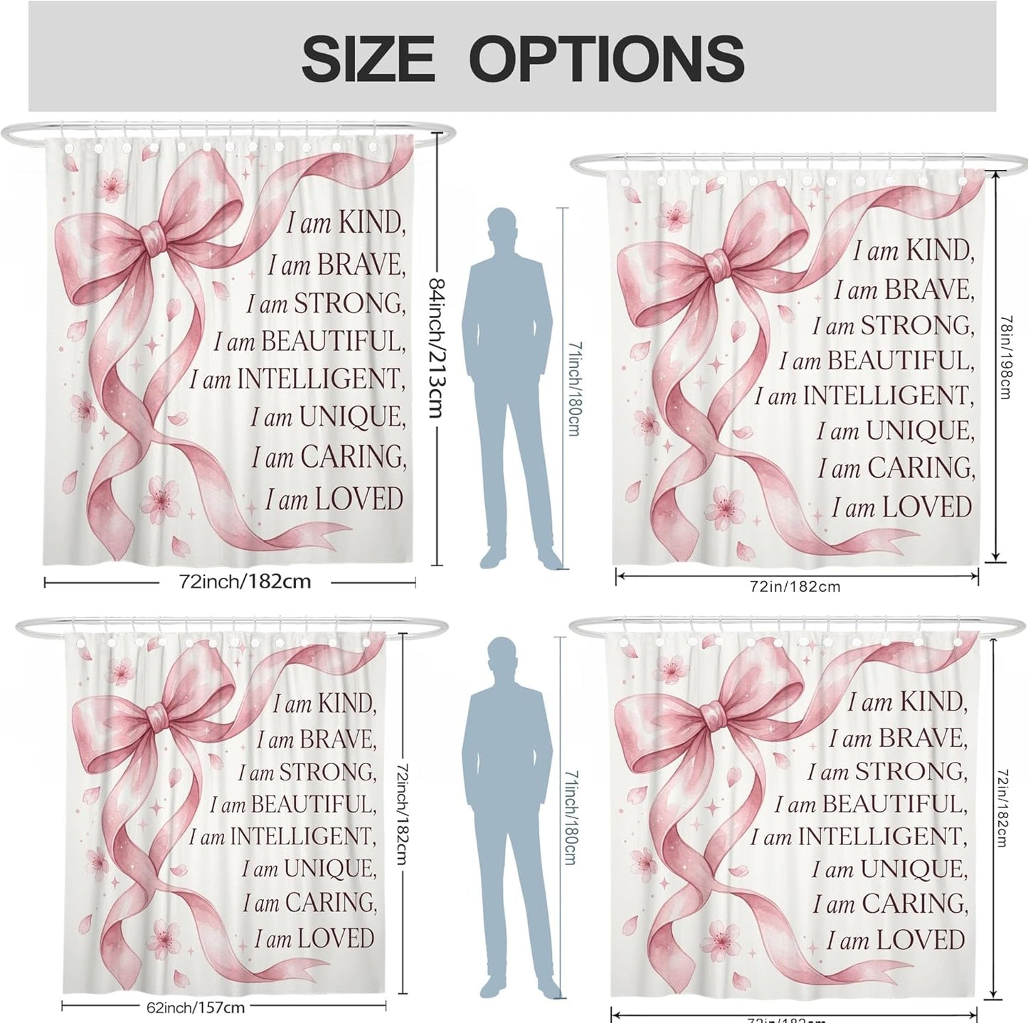 Ribbon Shower Curtain, Fanciful Contemporary Cherries Blossom Petals Spring Peach Waterproof Fabric Toile Cloth Shower Curtains Decor for Bathroom Guest Room 72x84 Inch