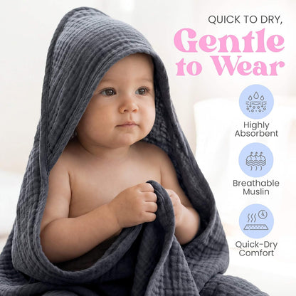 Mère & Moi: Muslin Hooded Baby Bath Towel – 2 Pack, Pink & Peach - 30", Soft Cotton, Absorbent, Quick-Dry, Oeko-TEX, Pool-Water, Newborn-Toddler Care