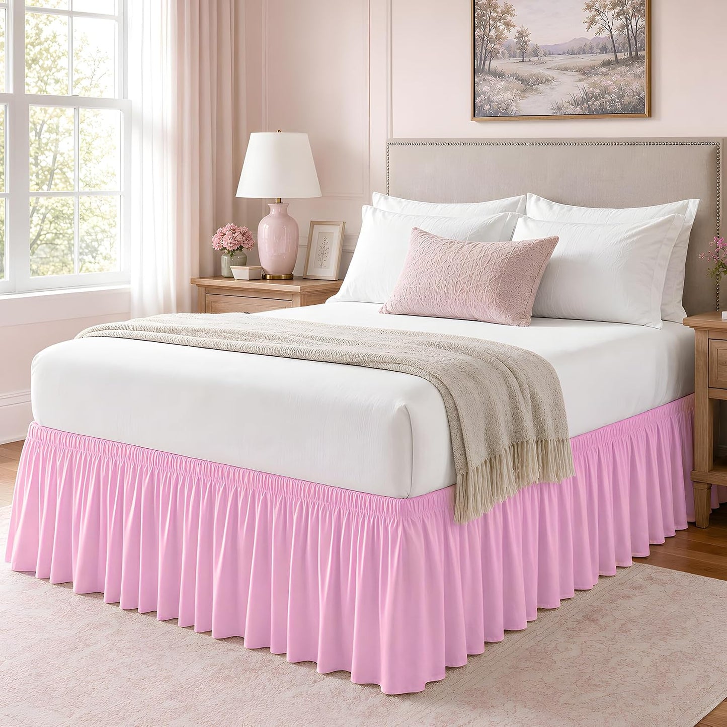 TOPWAVE Pink Full Wrap Around Bed Skirt, 18" Drop, Easy Fit | Easy Fit Design, Soft Microfiber, No-Lift Setup, Hide Bed Clutter, 18" Drop Length, Machine Washable