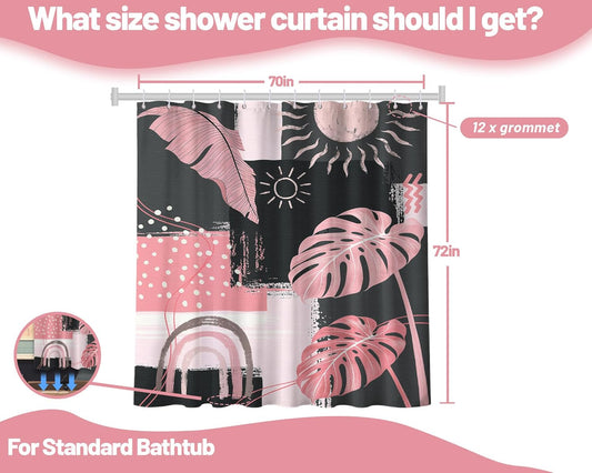 Pink and Gray Mid Century Modern Shower Curtain Bohemian Abstract Light Pink and Grey Shower Curtains for Bathroom Decor Sets, Waterproof Cloth Fabric with Hooks, 70x72 Inch