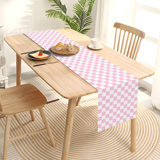 Pink Checkered Table Runner Pastel Preppy Checkerboard Baby Shower Party Decoration Easter Wedding Home Kitchen Dining Room Table Decor