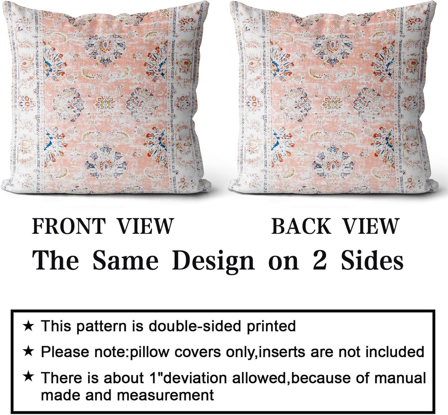 Snycler Boho Throw Pillow Covers 18x18 inch Set of 2 Boho Rug Carpet Double Sided Pattern Short Plush Cotton Soft Pillow Case Cushion Cover Pillowcase for Couch Sofa Bed Decorative (Pink)