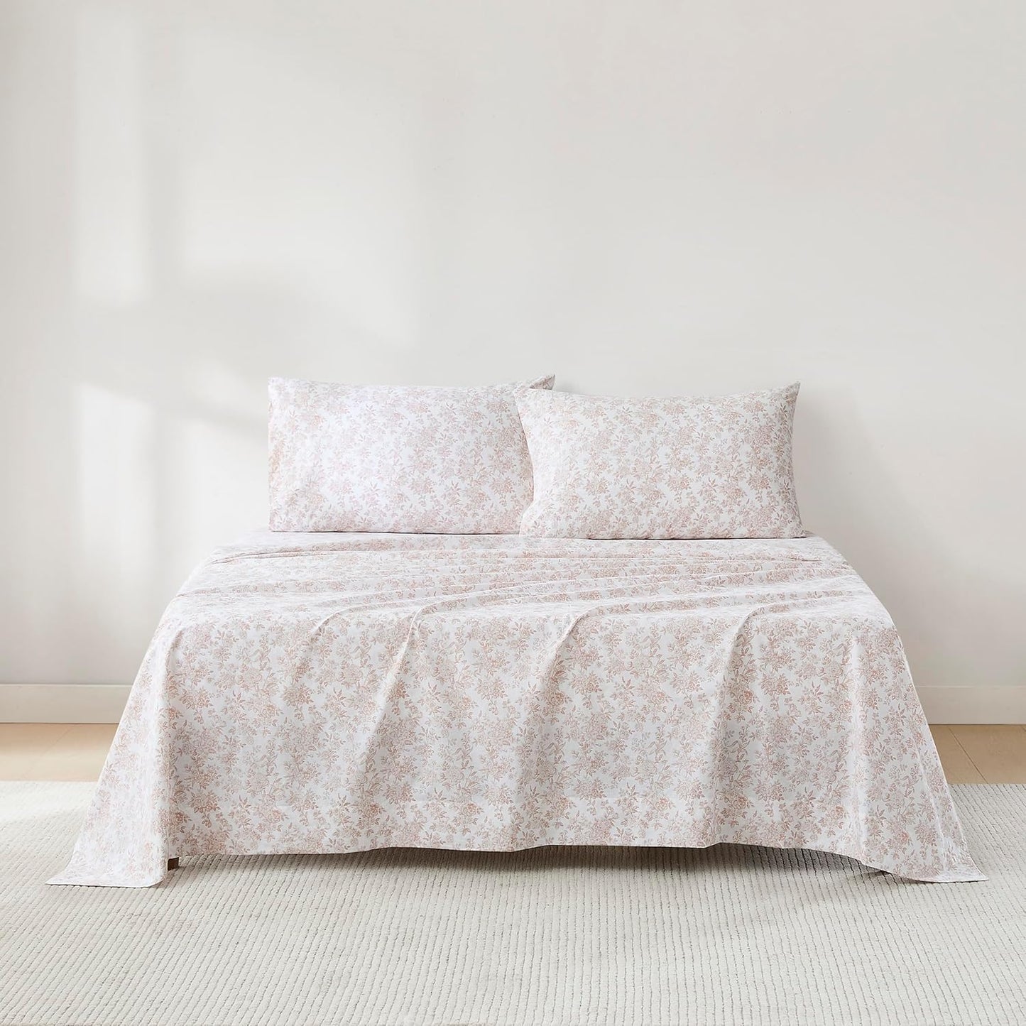 Lush Decor Peony Toile Cotton Sheet Set 4 Piece Set Full Peach - Cotton Sheets - Floral Bed Sheets - Kids Bedding - Pink - Coquette Decor