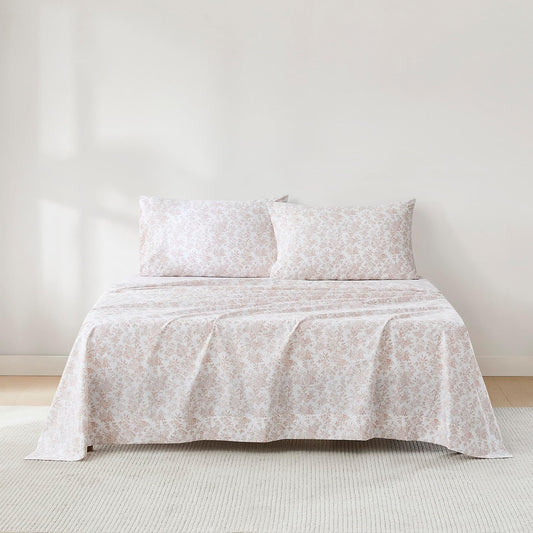 Lush Decor Peony Toile Cotton Sheet Set 4 Piece Set Full Peach - Cotton Sheets - Floral Bed Sheets - Kids Bedding - Pink - Coquette Decor