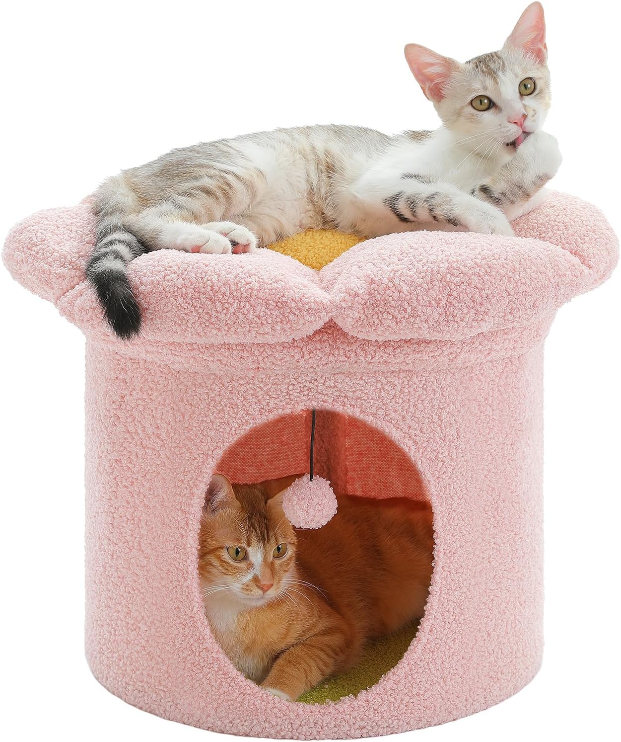 PETEPELA Cat Beds for Indoor Cats, Small Cute Cat Tree House with Removable Flower Cat Bed, Cat Hideaway, Indoor Cat House Condo, Cat Accessories, 20X20X16 Inches, Pink