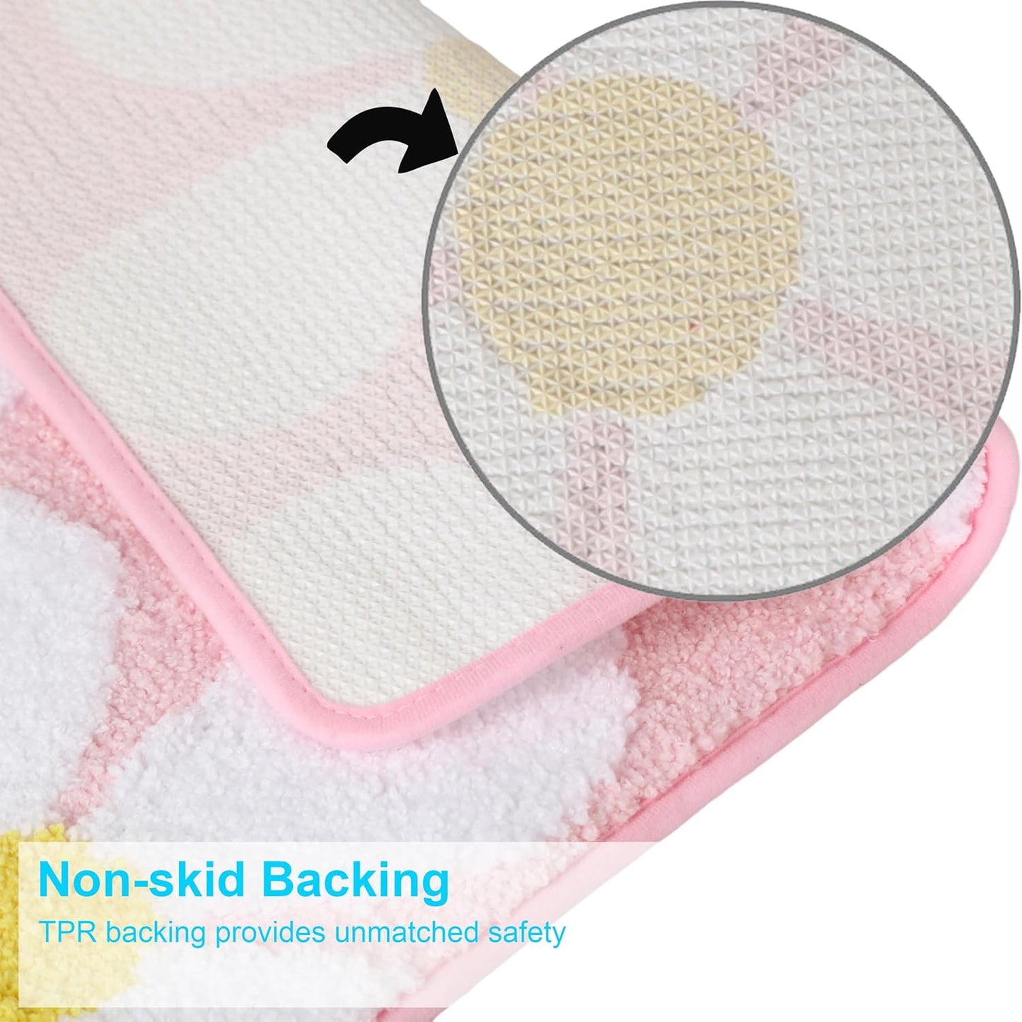 Cute Flower Bath Mat, Non-Slip TPR Backing Ultra Soft Microfiber Bathroom Rug, Machine Washable Absorbent Bath Rug for Tub Shower Sink Bedroom Dorm Restroom Toilet(Pink, 24x16 Inch)