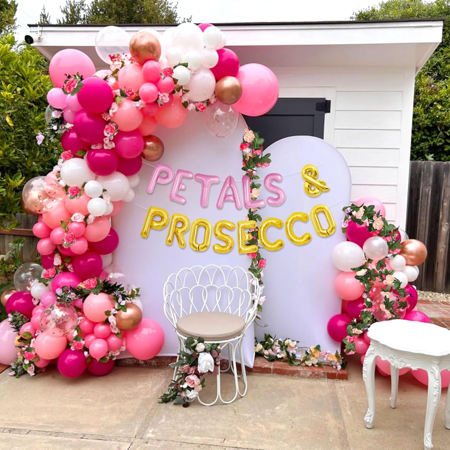 Petals And Prosecco Bridal Shower Decorations Artificial Pink Flowers Garland Prosecco Balloons Spring Roses Floral Hanging Garland Vine Wedding Party Supplies