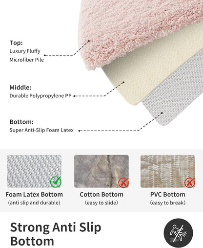 ILANGO Pink Bathroom Rugs 24" × 17" Non Slip & Super Absorbent Extra Thick Soft, Washable Bath Mat for Floor, Non Shedding Microfiber Plush Holiday Bath Rug with Rubber for Shower Sink