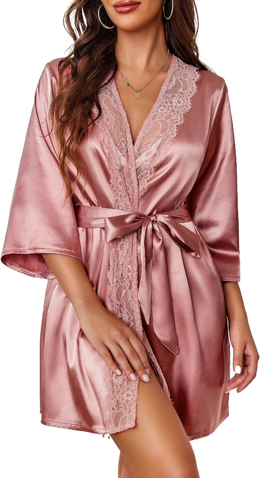 Avidlove Women's Kimono Robe Short Satin Pure Short Silky Robes