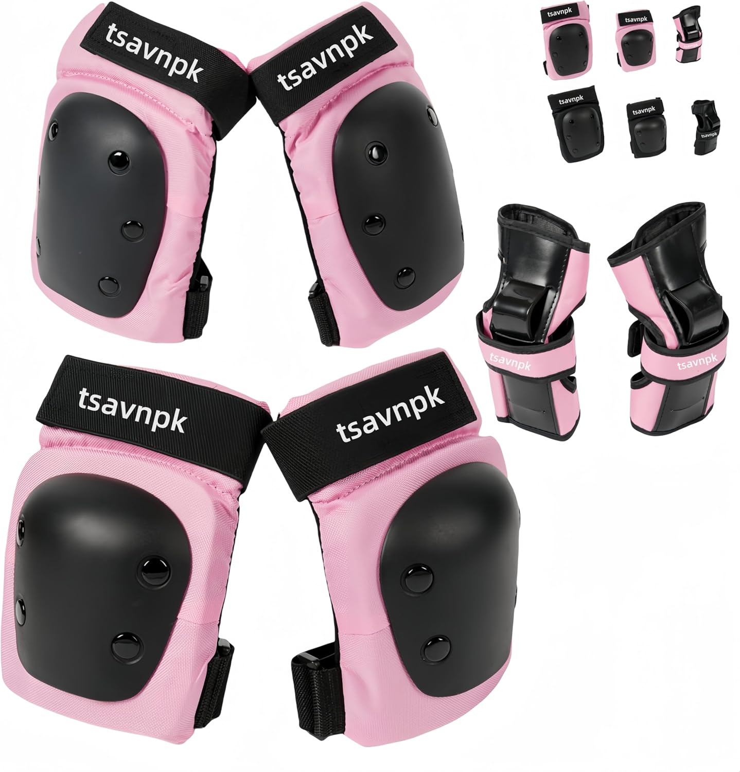 Knee and Elbow Pads Set for Women & Teens – Pink Skateboarding Protective Gear with Wrist Guards, Adjustable Skate Pads for Roller Skating, Inline Skating, Cycling (S/M/L)