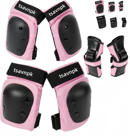 Knee and Elbow Pads Set for Women & Teens – Pink Skateboarding Protective Gear with Wrist Guards, Adjustable Skate Pads for Roller Skating, Inline Skating, Cycling (S/M/L)