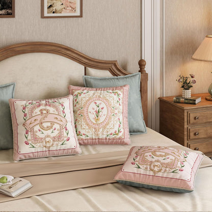 Floral Throw Pillow Covers, Velvet Euro Shams Decorative Light Pink Throw Pillows 18x18 for Couch Sofa Bed, Pink Tulip