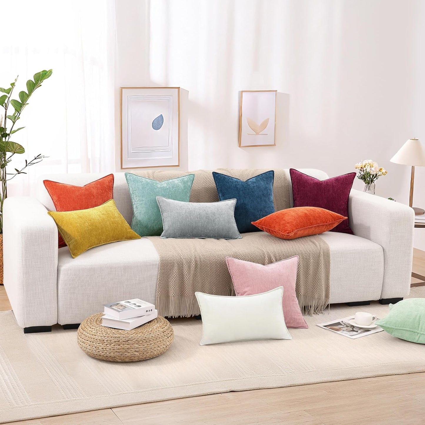 decorUhome Summer Couch Throw Pillow Covers 18x18 Set of 2, Decorative Soft Velvet Modern Cozy Chenille Pillow Cases with Elegant Design for Sofa Bed Living Room Home Decor, Blush Pink