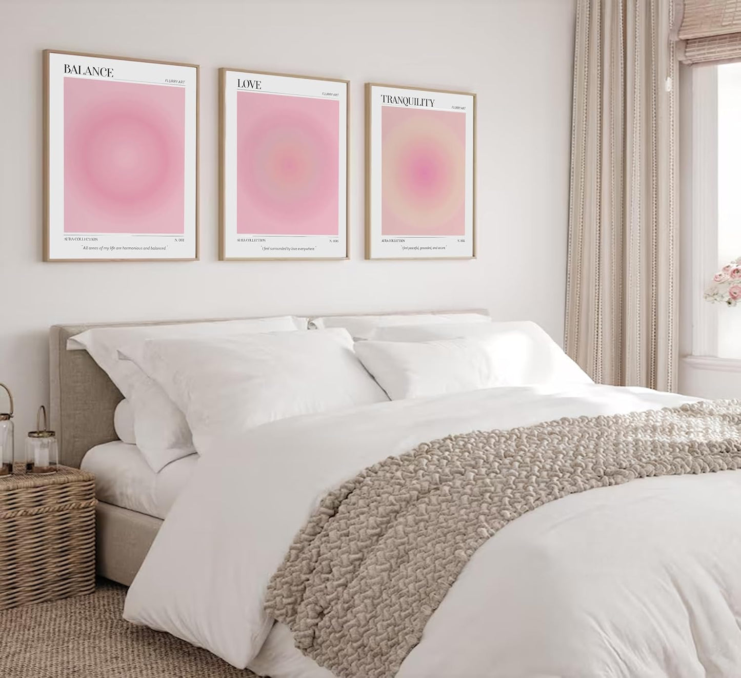 3pcs Pink Aura Collection Gradient Canvas wall art Positive Minimalist Fluppy Art Picture Wall Decor Trendy Aesthetic Poster Print Artwork for Bedroom, Living Room, girls room Home Decoration【UNFRAMED】