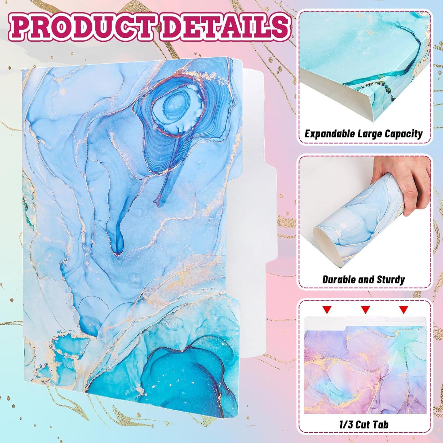 Whaline 24 Pack Marble File Folders Letter Size Pink Blue Marble Decorative File Pockets with 1/3 Cut Tab for Home Office Classroom Supplies, 8.9 x 11.6 Inch