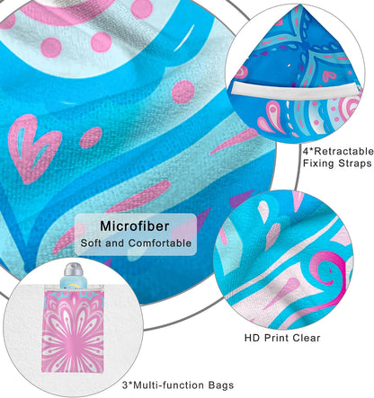 Lounge Chair Towel Cover, Chaise Lounge Cover (Pack of 2), Beach Chair Covers with 3 Pockets for Trips Beach Pool Garden Sunbathing Courtyard, 85 x30 in, Mandala Style Pink Blue
