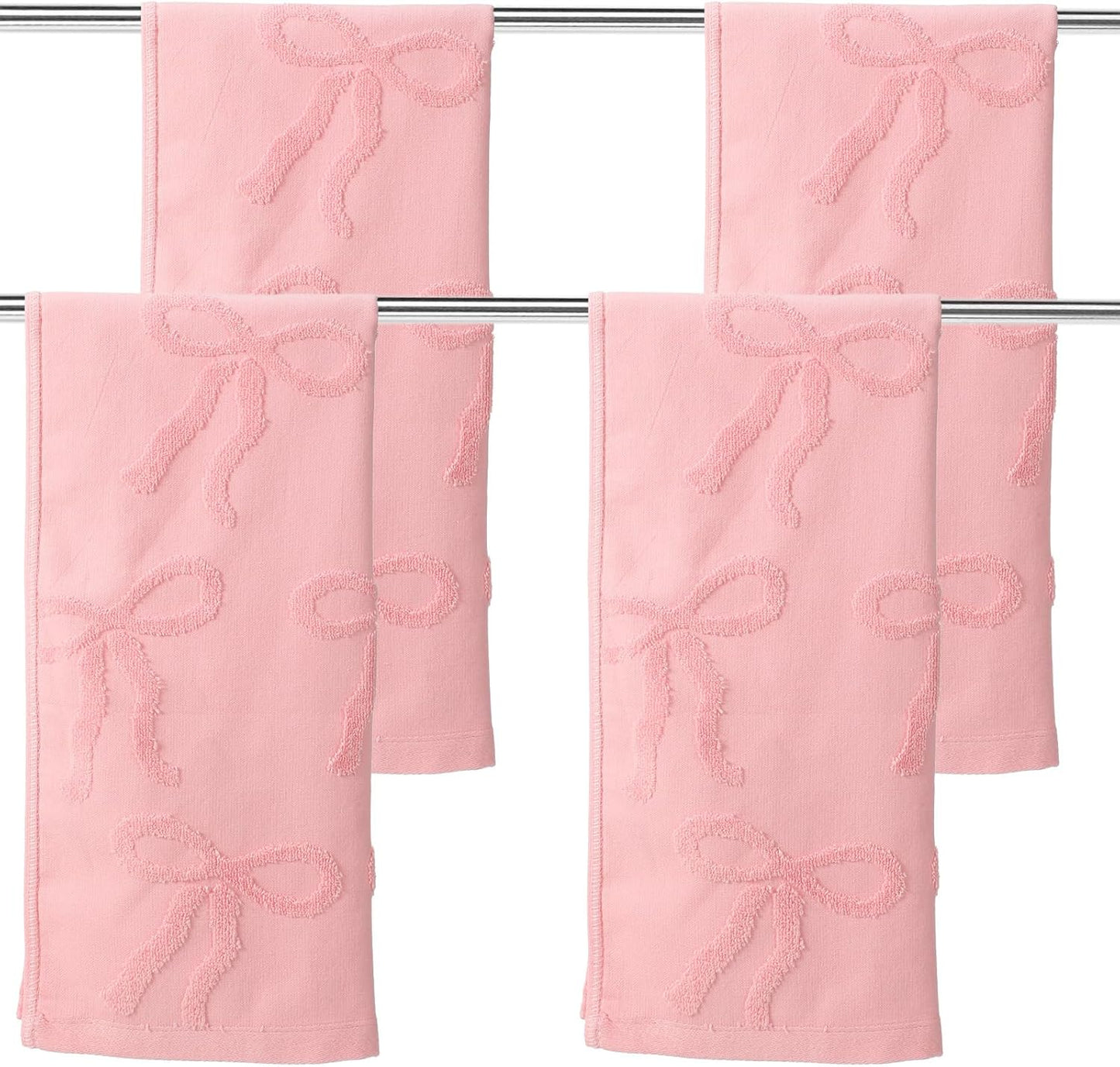 4 Pcs Pink Hand Towels for Bathroom Coquette Bow Decor Cotton Absorbent Jacquard Weave Preppy Pink Bathroom Decor Gift Set 29.52 x 13.77 Inch