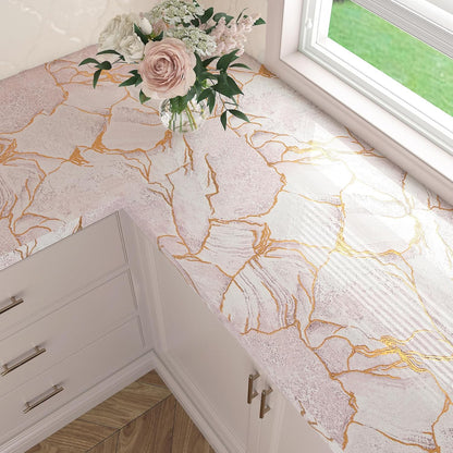 FunStick Gold Pink Marble Countertop Contact Paper Waterproof Marble Contact Paper for Countertops Cabinets Self Adhesive Marble Wallpaper Peel and Stick Countertops for Kitchen Bathroom Desk 16"x80"