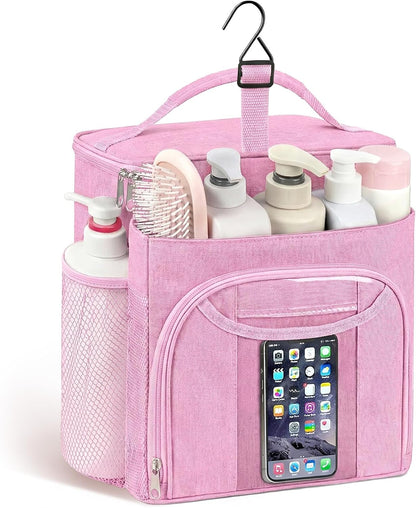 Attmu Shower Caddy Portable, Hanging Shower Bag for Dorm Room College, Large Capacity Quick Dry Mesh Tote Bag for Travel Camping Essentials (Light Pink)