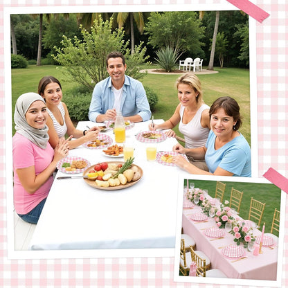 NatNarr 60Pcs Pink Gingham Placemats and 30Pcs Pink Gingham Plates