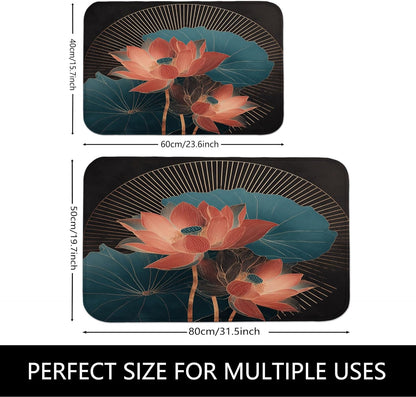 Water Lily Floral Quick Dry Bath Mat, Elegant Peach Flowers Leaves Absorbent Non Slip Shower Mat, Modern Flannel Washable Bath Rugs for Bathroom Toilet Restroom Decorative 20x32 Inch