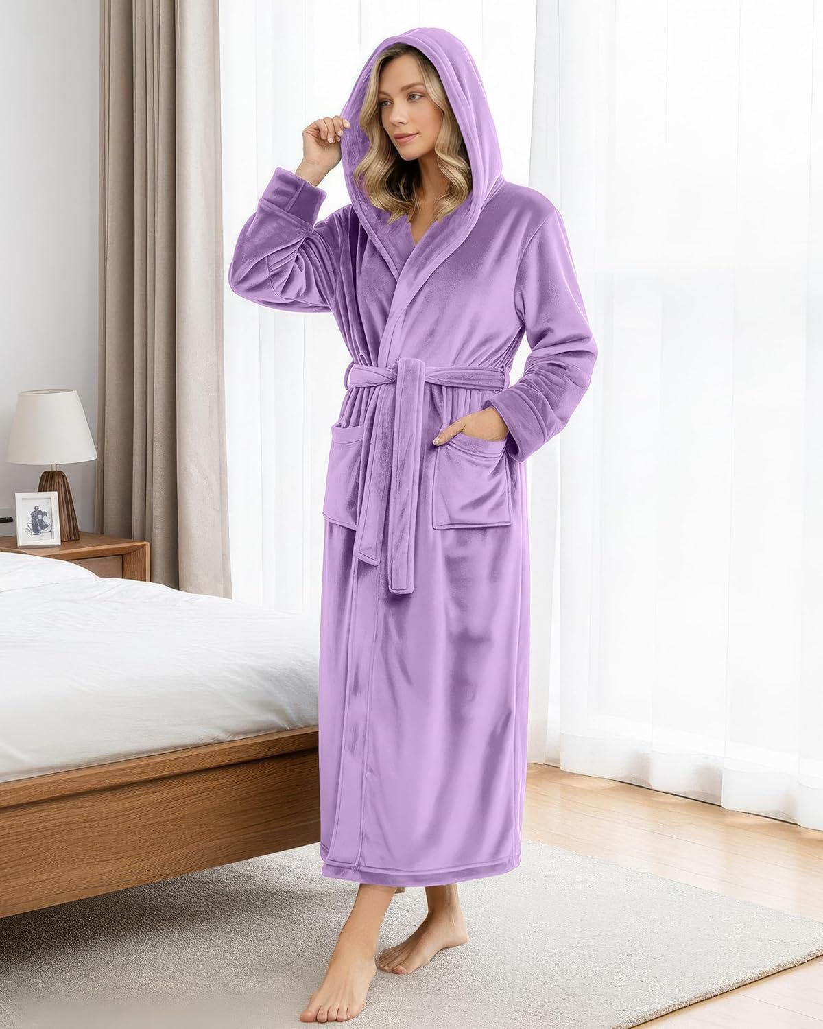 NY Threads Premium Womens Robe with Hood, Plush Fleece Long Bath Robe for Women, Fluffy Soft Women's Bathrobe