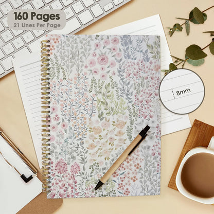 Cute Spiral Notebook Journal for Women, Floral Pastel Pretty A4 Hardcover Spiral Notebook for Women School Aesthetic Pink Journal for Teen Girls - A4 8.5"x11" [Hardcover-spiral]