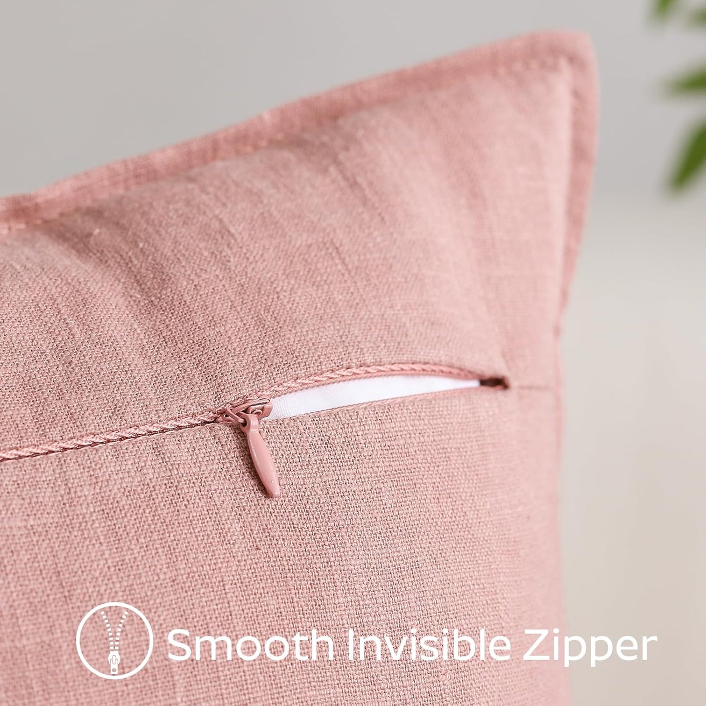OTOSTAR Pack of 2 Linen Solid Throw Pillow Covers 18 x 18 Inch Boho Decorative Pillowcases Soft Accent Pillow Covers for Sofa Couch Chair Bedroom Farmhouse Home Decor Cushion Covers, Pink