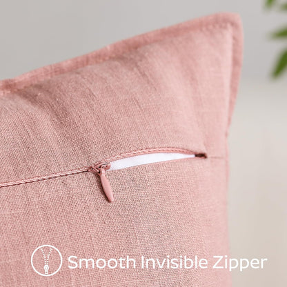 OTOSTAR Pack of 2 Linen Solid Throw Pillow Covers 18 x 18 Inch Boho Decorative Pillowcases Soft Accent Pillow Covers for Sofa Couch Chair Bedroom Farmhouse Home Decor Cushion Covers, Pink