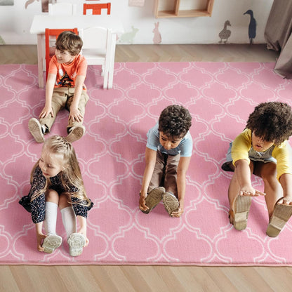 Amearea Fluffy Indoor Trellis Rug, Soft Moroccan Home Rugs for Bedroom, Shag Modern Area Rug for Living Room Kids Room Nursery, Easy Clean, Home Decor Low Pile Carpet, Pink 4x6 Feet